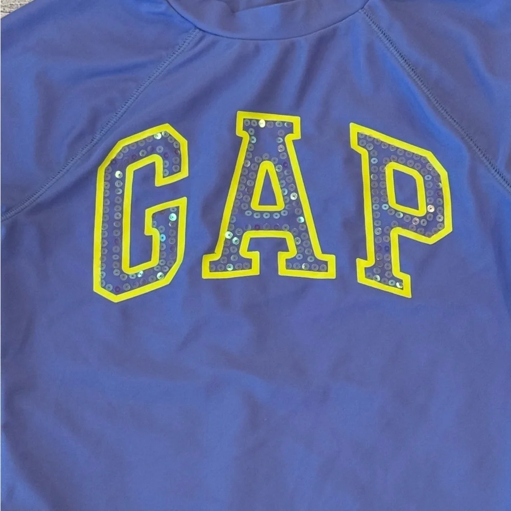 GAP Blue and Yellow Rashguard Swim Top/girls size M (8-9 yrs)